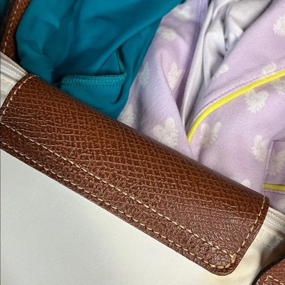 Longchamp Le Pliage Beige Tote with Brown Leather Trim - Picture 7 of 14